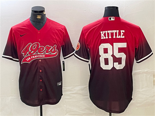 Men's San Francisco 49ers #85 George Kittle Red/Black With Patch Cool Base Baseball Stitched Jersey