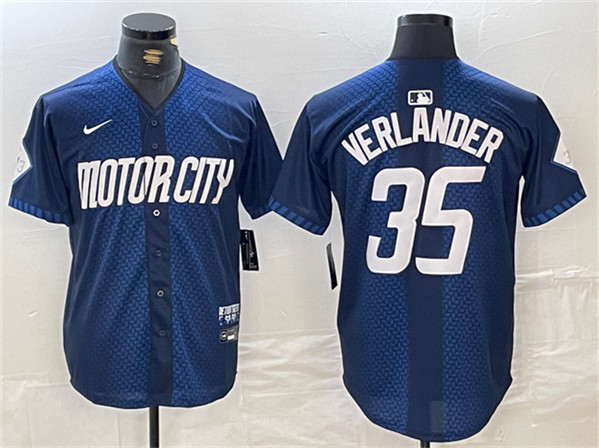 Men's Detroit Tigers #35 Justin Verlander 2024 Navy City Connect Cool Base Limited Stitched Baseball Jersey