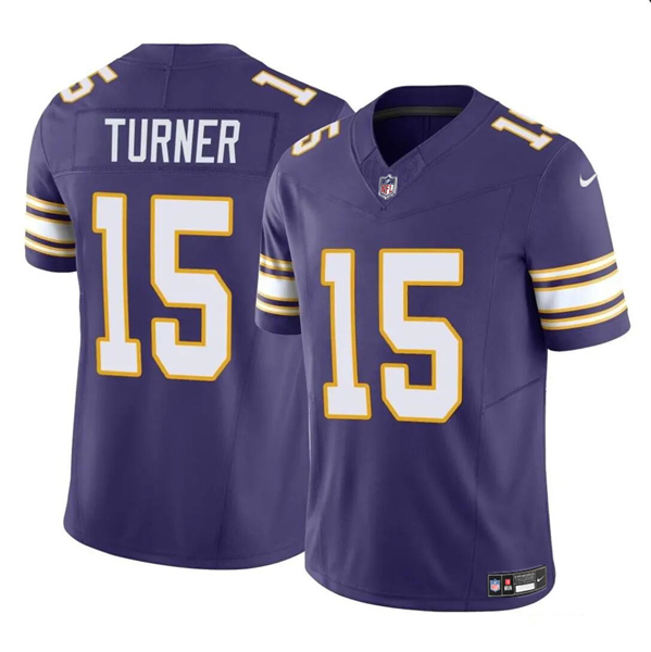 Men's Minnesota Vikings #15 Dallas Turner Purple 2024 Draft F.U.S.E. Throwback Vapor Untouchable Limited Stitched Jersey