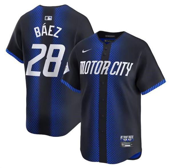 Men's Detroit Tigers #28 Javier Báez 2024 Navy City Connect Cool Base Limited Stitched Baseball Jersey