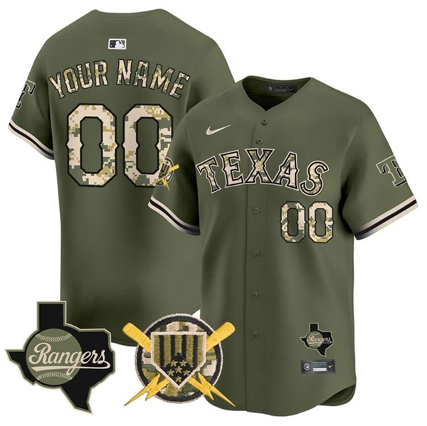 Men's Texas Rangers Active Player Custom Olive Armed Forces Day Vapor Premier Limited Baseball Stitched Jersey