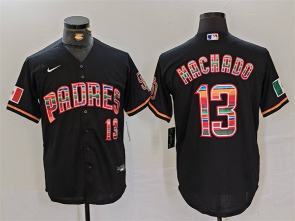 Men's San Diego Padres #13 Manny Machado Black White Cool Base Stitched Baseball Jersey