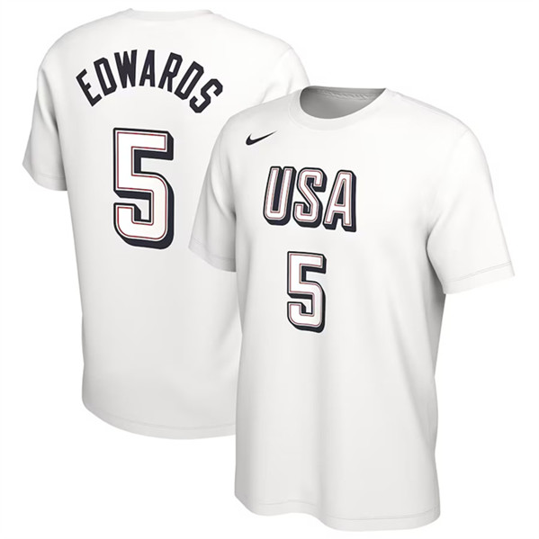 Men's USA Basketball #5 Anthony Edwards 2024 White T-Shirt(Run Small)