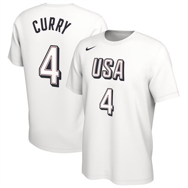 Men's USA Basketball #4 Stephen Curry 2024 White T-Shirt(Run Small)