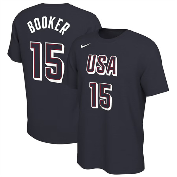 Men's USA Basketball #15 Devin Booker 2024 Navy T-Shirt(Run Small)