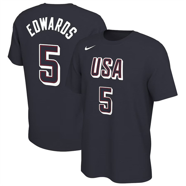Men's USA Basketball #5 Anthony Edwards 2024 Navy T-Shirt(Run Small)