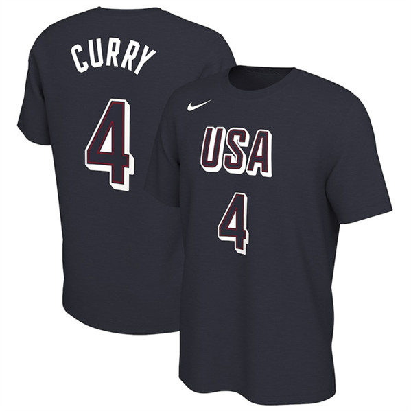 Men's USA Basketball #4 Stephen Curry 2024 Navy T-Shirt(Run Small)