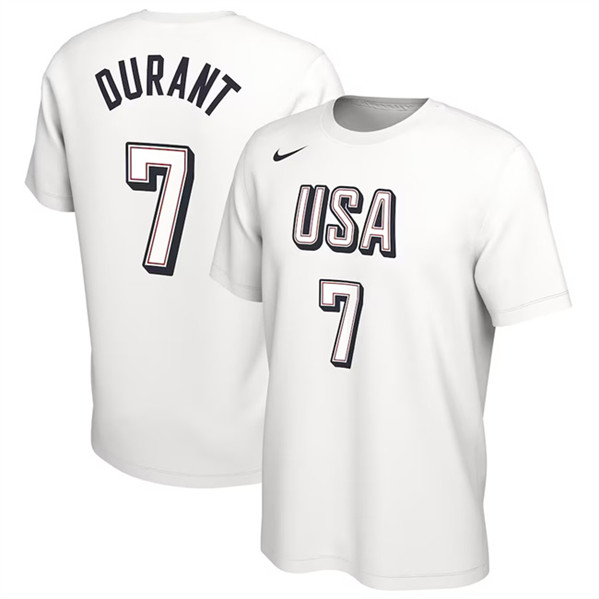 Men's USA Basketball #7 Kevin Durant 2024 White T-Shirt(Run Small)