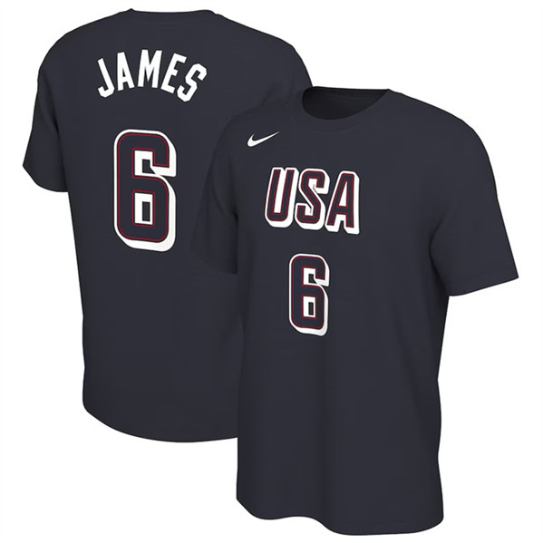 Men's USA Basketball #6 LeBron James 2024 Navy T-Shirt(Run Small)