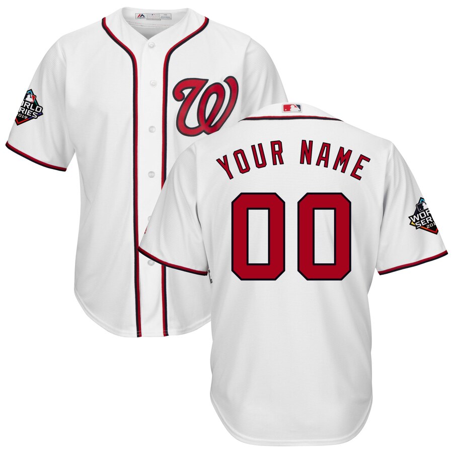 Men's Washington Nationals ACTIVE PLAYER Majestic White 2019 World Series Bound Official Cool Base Custom Stitched Jersey