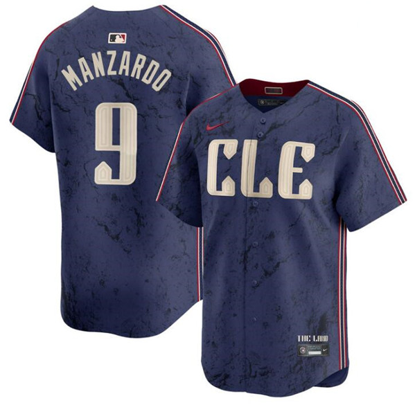 Men's Cleveland Guardians #9 Kyle Manzardo Navy 2024 City Connect Limited Stitched Jersey