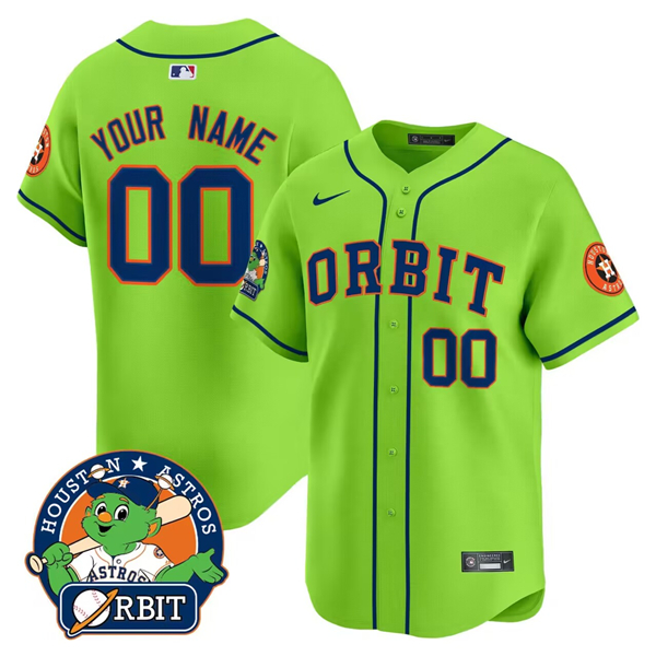 Men's Houston Astros Active Player Custom Green Orbit Patch Limited Stitched Jersey