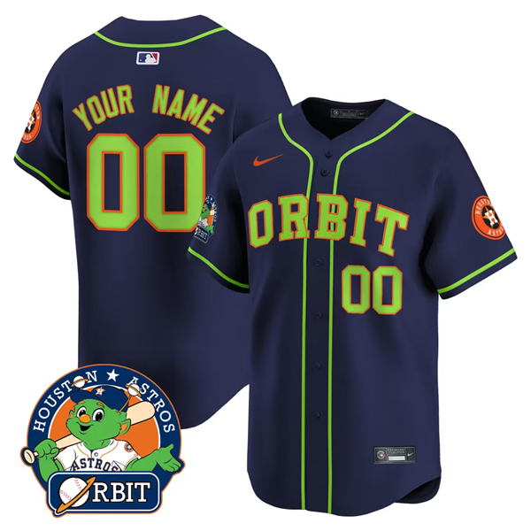Men's Houston Astros Active Player Custom Navy Orbit Patch Limited Stitched Jersey