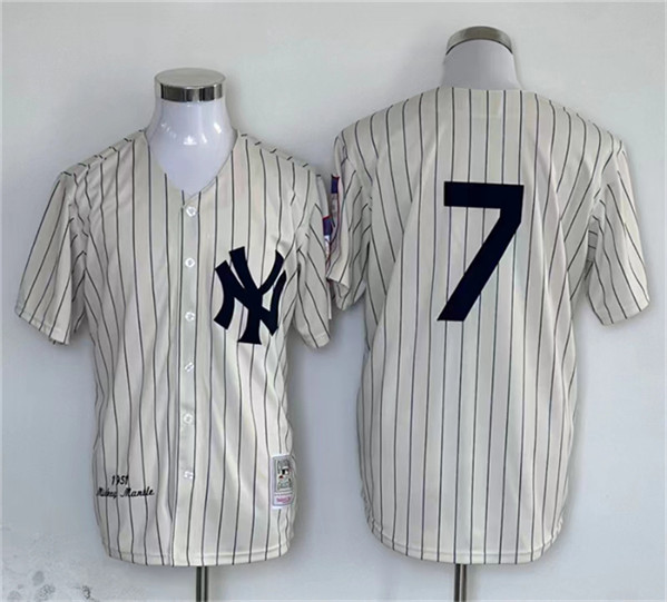 Men's New York Yankees #7 Mickey Mantle Cream Cool Base Stitched Baseball Jersey