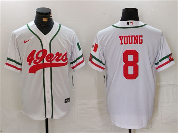 Men's San Francisco 49ers #8 Steve Young White With Patch Cool Base Baseball Stitched Jersey