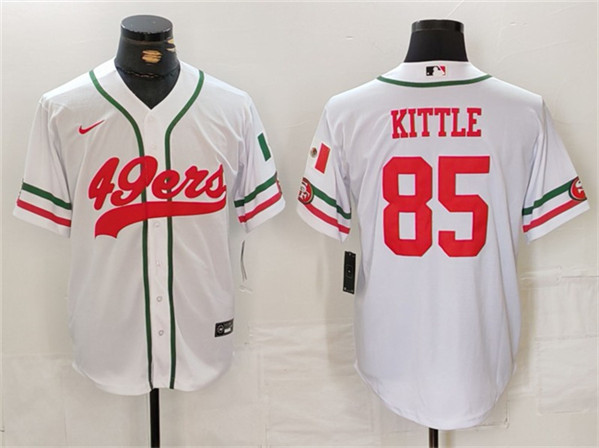 Men's San Francisco 49ers #85 George Kittle White With Patch Cool Base Baseball Stitched Jersey