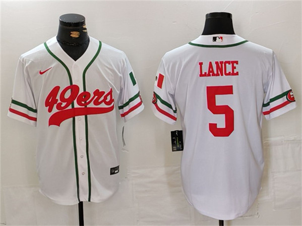 Men's San Francisco 49ers #5 Trey Lance White With Patch Cool Base Baseball Stitched Jersey