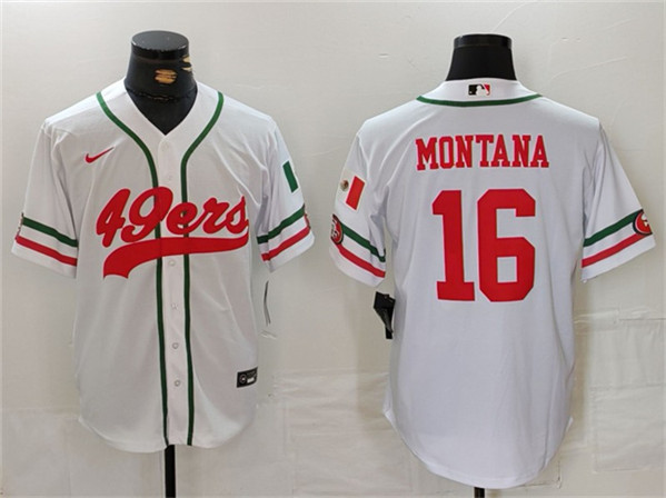 Men's San Francisco 49ers #16 Joe Montana White With Patch Cool Base Baseball Stitched Jersey