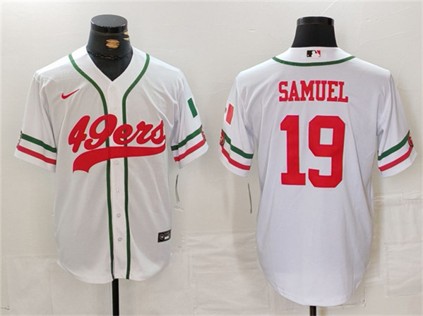 Men's San Francisco 49ers #19 Deebo Samuel White With Patch Cool Base Baseball Stitched Jersey