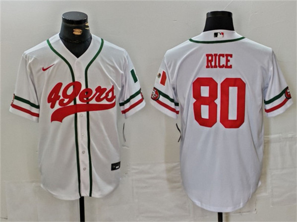 Men's San Francisco 49ers #80 Jerry Rice White With Patch Cool Base Baseball Stitched Jersey