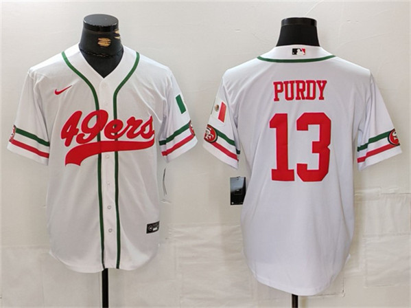 Men's San Francisco 49ers #13 Brock Purdy White With Patch Cool Base Baseball Stitched Jersey