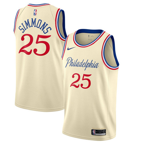 Men's Philadelphia 76ers #25 Ben Simmons Cream 2019 City Edition Swingman Stitched NBA Jersey