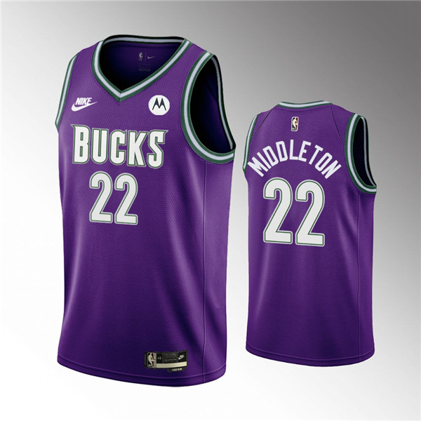 Men's Milwaukee Bucks #22 Khris Middleton 2022/23 Purple Classic ...