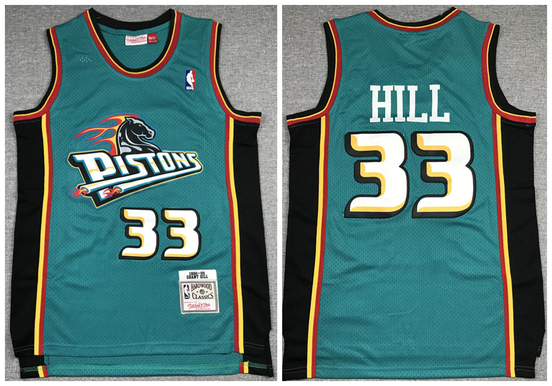 Men's Detroit Pistons Green #33 Grant Hill 1998-99 Throwback Stitched NBA Jersey