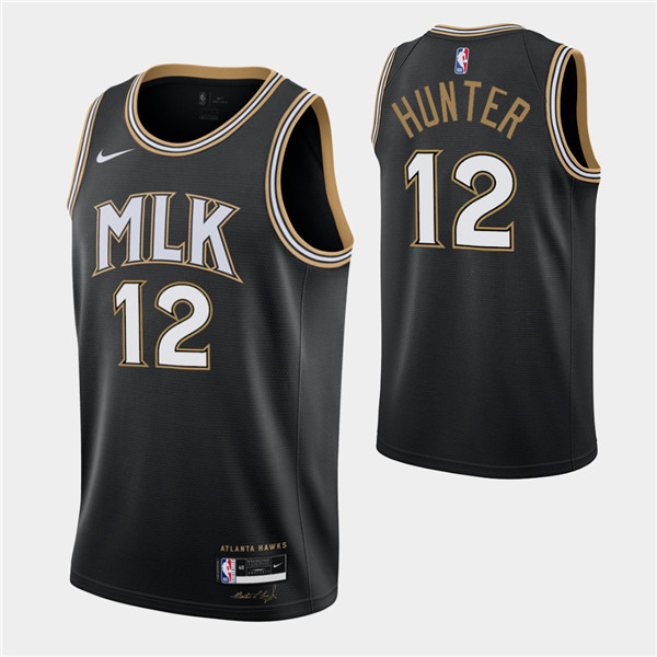 Men's Atlanta Hawks #12 De'andre Hunter Black MLK City Swingman 2020-21 Stitched NBA Jersey