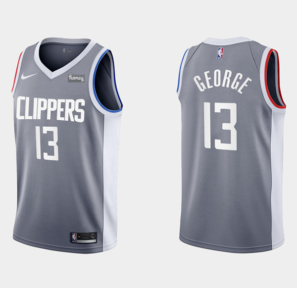 Men's Los Angeles Clippers #13 Paul George Earned Edition Gray Stitched NBA Jersey