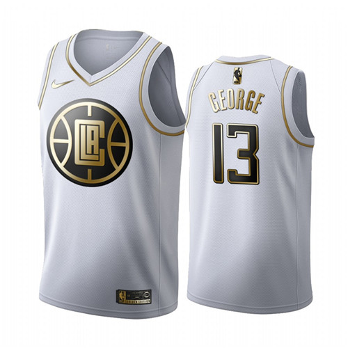 Men's Los Angeles Clippers #13 Paul George White 2019 Golden Edition Stitched NBA Jersey