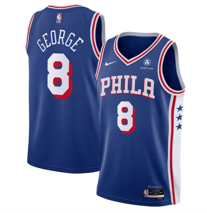 Men's Philadelphia 76ers #8 Paul George Royal Icon Edition Stitched Jersey