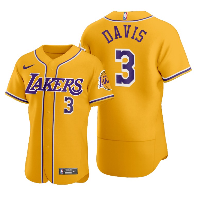 Men's Los Angeles Lakers #3 Anthony Davis Gold 2020 NBA X MLB Crossover ...