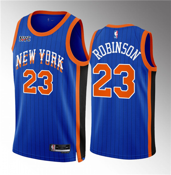 Men's New York Knicks #23 Mitchell Robinson Blue 2023/24 City Edition Stitched Basketball Jersey