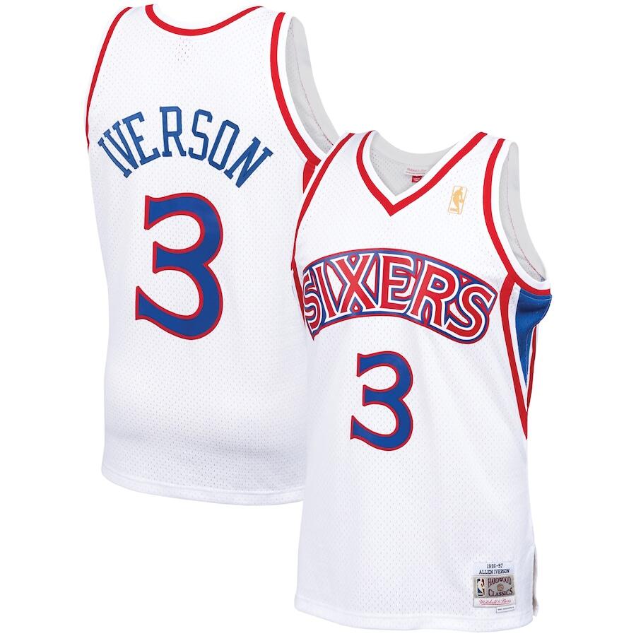 Men's Philadelphia 76ers White #3 Allen Iverson Mitchell & Ness 1996-97 Hardwood Classics Stitched NBA Jersey
