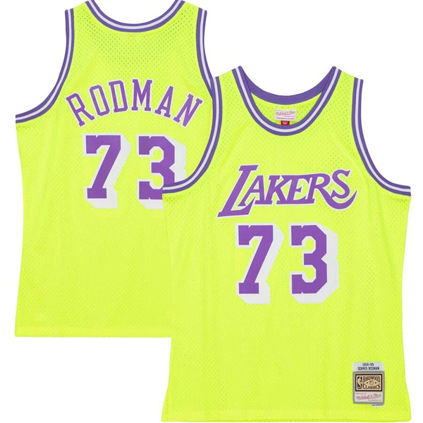 Men's Los Angeles Lakers Active Player Cutom Mitchell & Ness Neon Yellow Hardwood Classics 1998/99 Tropical Swingman Stitched Basketball Jersey