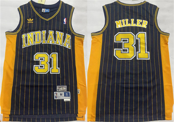 Men's Indiana Pacers #31 Reggie Miller Black Throwback Stitched Jersey