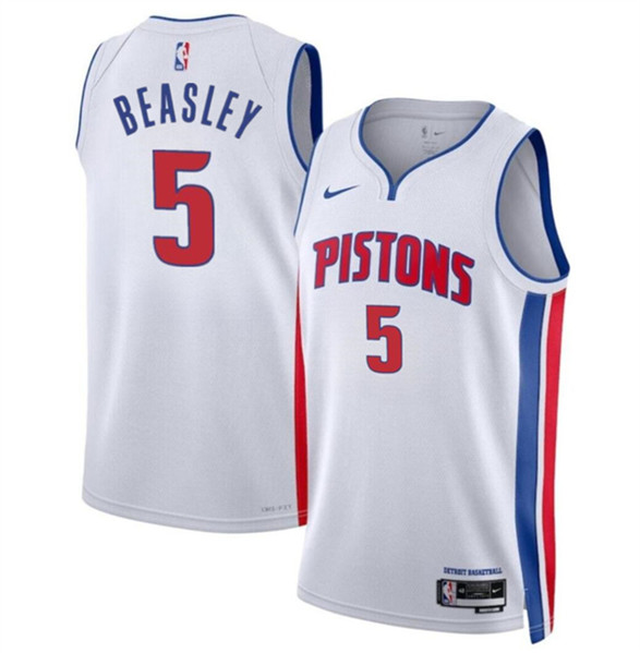 Men's Detroit Pistons #5 Malik Beasley White 2024 Association Edition Stitched Jersey