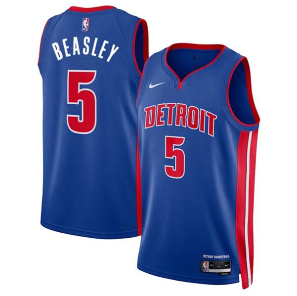 Men's Detroit Pistons #5 Malik Beasley Blue 2024 Icon Edition Stitched Jersey