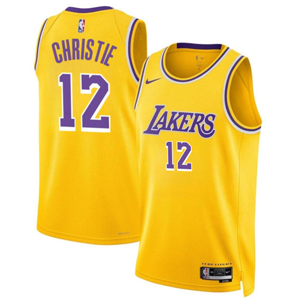 Men's Los Angeles Lakers #12 Max Christie Yellow 2024 Icon Edition Stitched Basketball Jersey