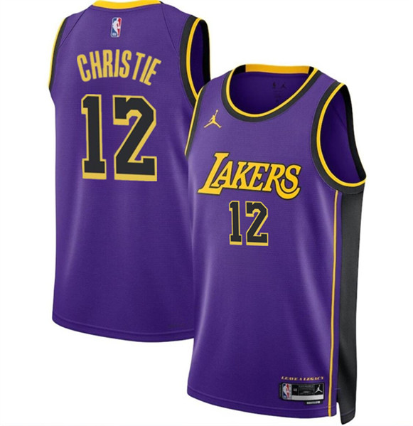 Men's Los Angeles Lakers #12 Max Christie Purple 2024 Statement Edition Stitched Basketball Jersey