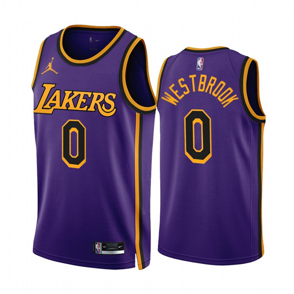 Men's Los Angeles Lakers #0 Russell Westbrook 2022/23 Purple Statement Edition Stitched Jersey
