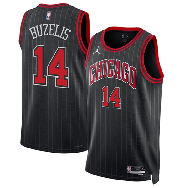 Men's Chicago Bulls #14 Matas Buzelis Black 2024 Draft Statement Edition Stitched Basketball Jersey