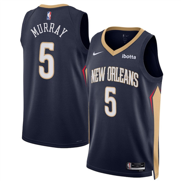 Men's New Orleans Pelicans #5 Dejounte Murray Navy Icon Edition Stitched Basketball Jersey