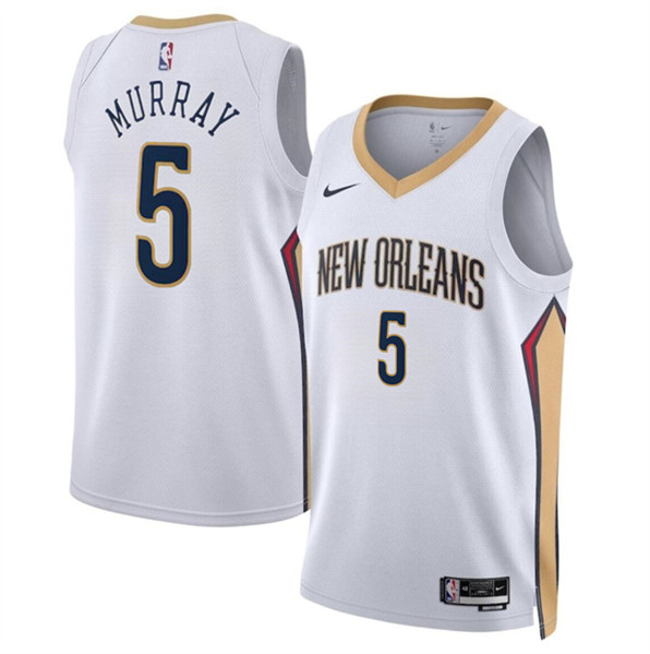 Men's New Orleans Pelicans #5 Dejounte Murray White Association Edition Stitched Basketball Jersey