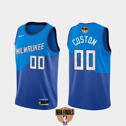 Men's Milwaukee Bucks Active Player Custom 2021 NBA Finals Blue City Edition Stitched NBA Jersey
