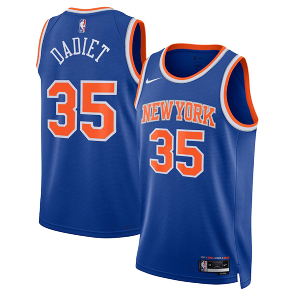 Men's New Yok Knicks #35 Pacôme Dadiet Blue 2024 Draft Icon Edition Swingman Stitched Basketball Jersey