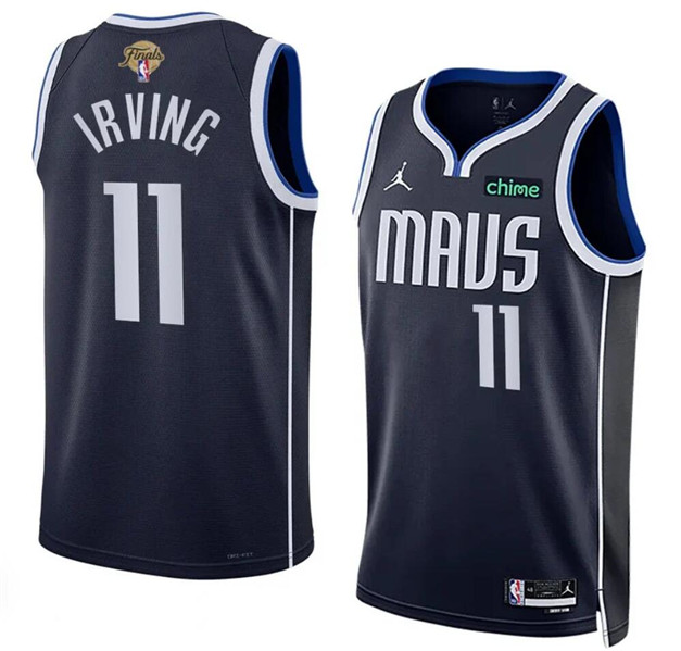Men's Dallas Mavericks #11 Kyrie Irving Navy 2024 Finals Statement Edition Stitched Basketball Jersey