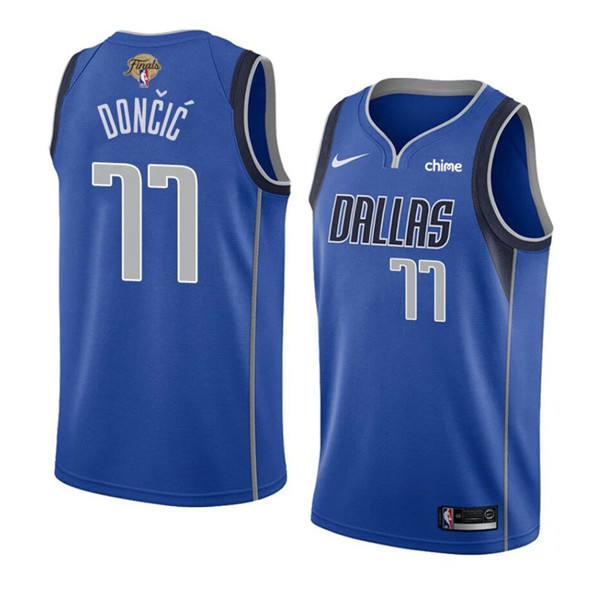 Men's Dallas Mavericks #77 Luka Doncic Blue 2024 Finals Icon Edition Stitched Basketball Jersey