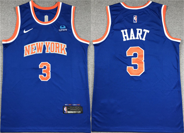 Men's New York Knicks #3 Josh Hart Blue Stitched Basketball Jersey